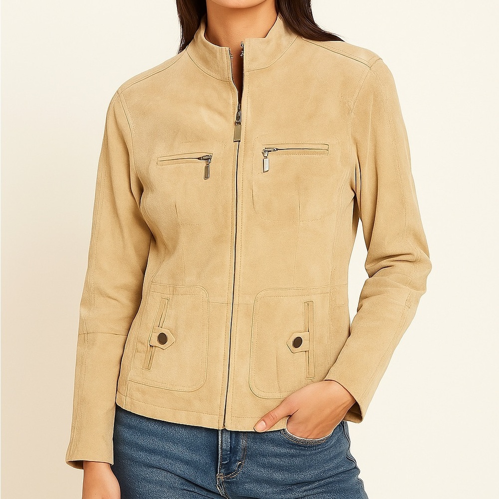 Tan‎ Suede Zip-Up Jacket Women’s small  Stylish Everyday Layer Ruff Hewn